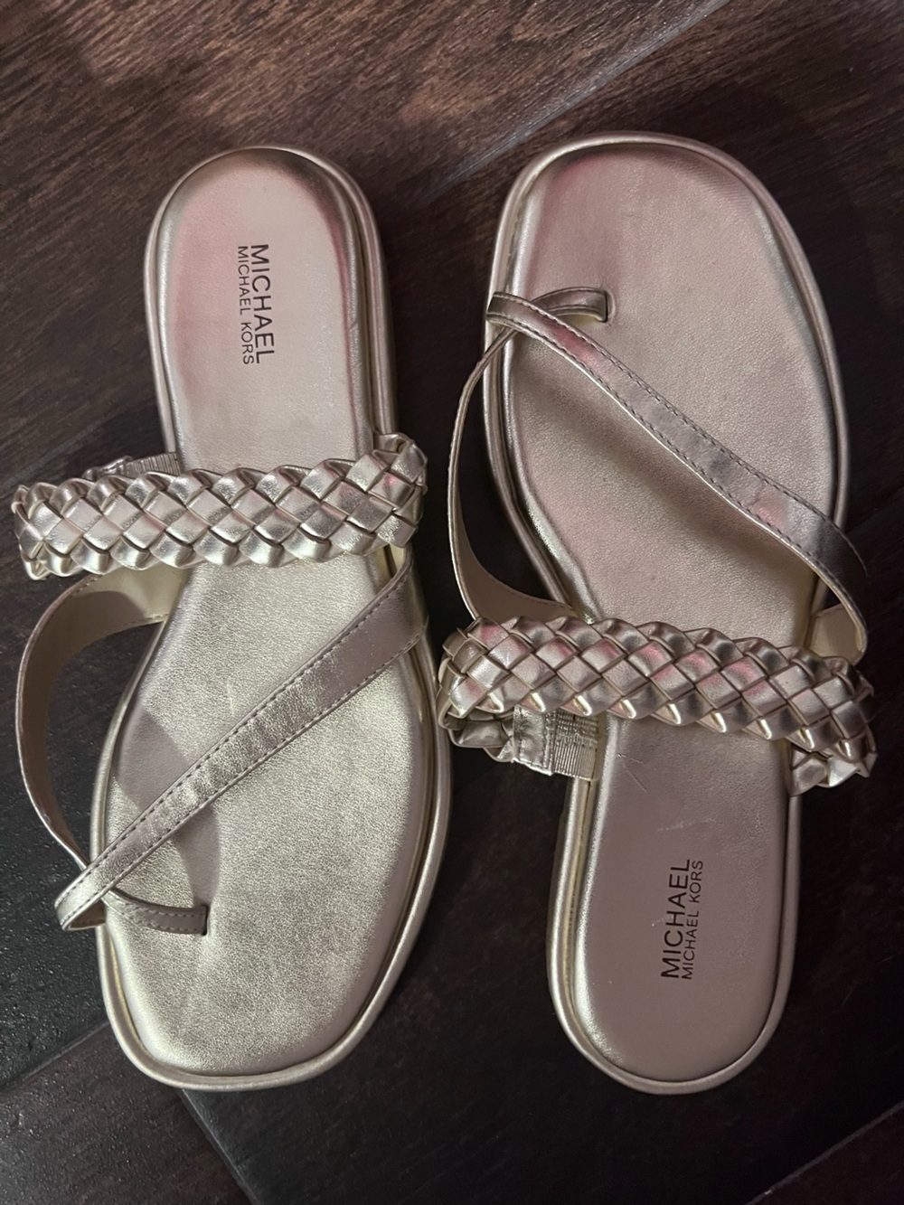 Michael Kors Metallic Gold Braided Slide Sandals